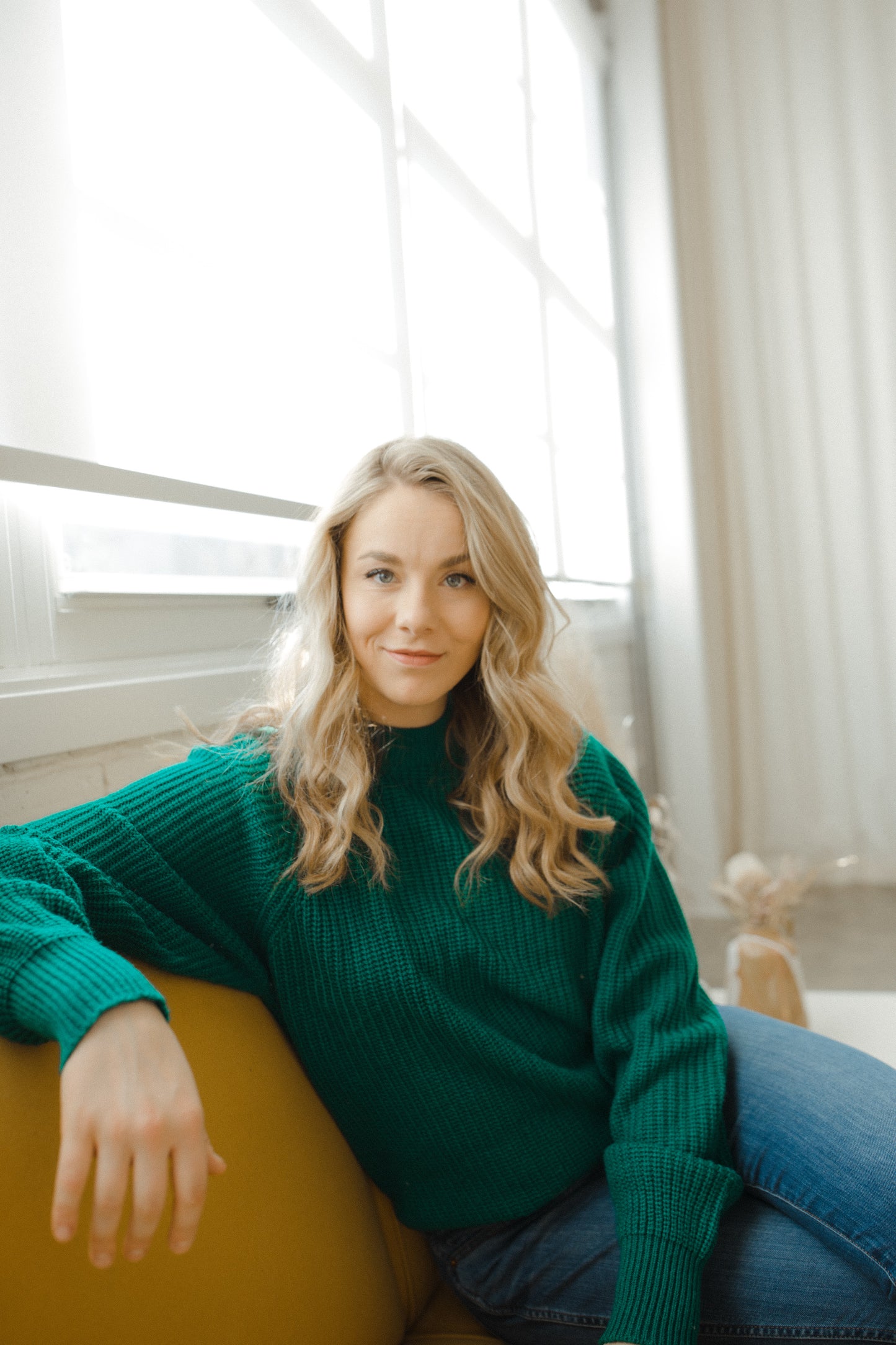 Teal Green Mock Neck Knit Sweater