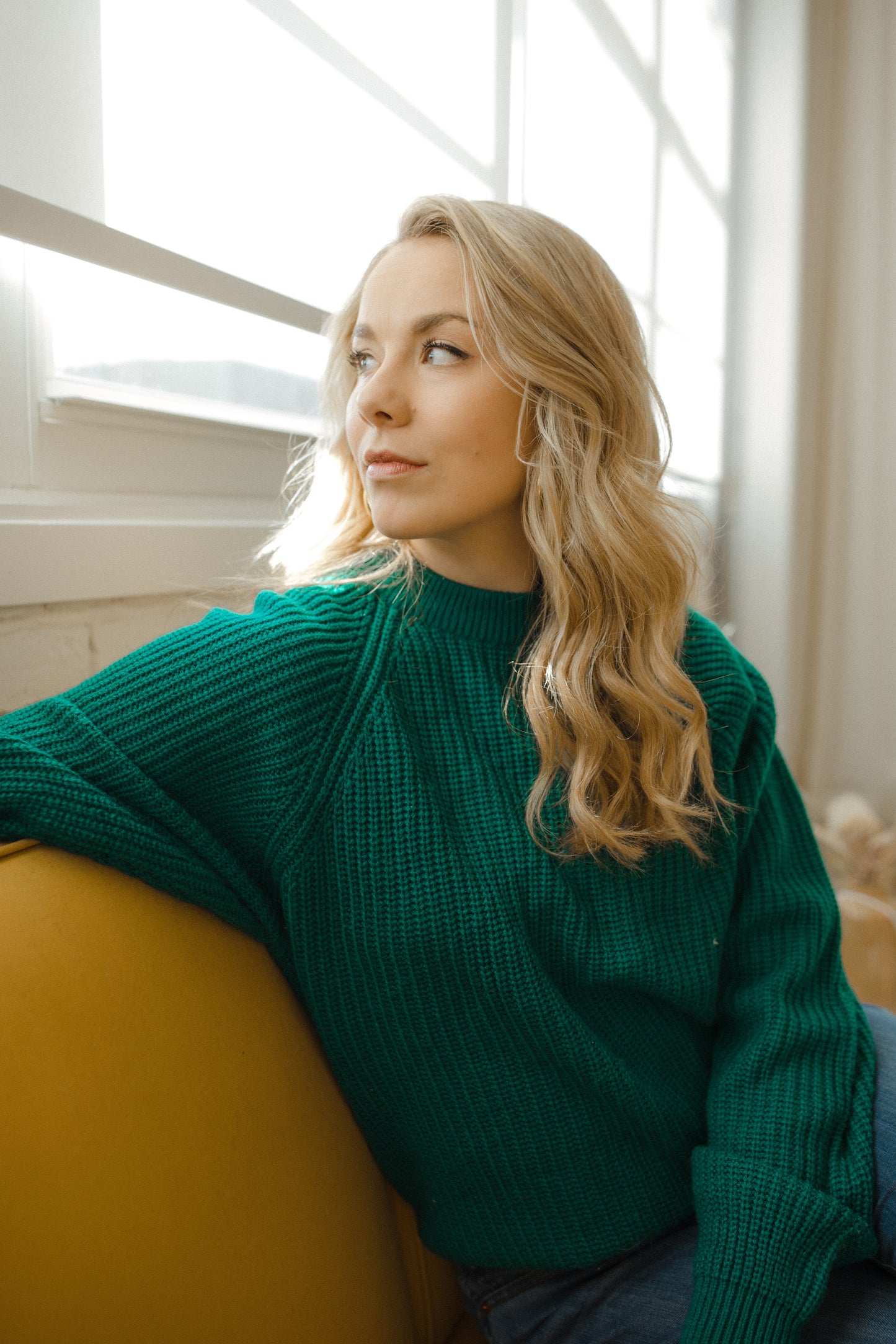 Teal Green Mock Neck Knit Sweater