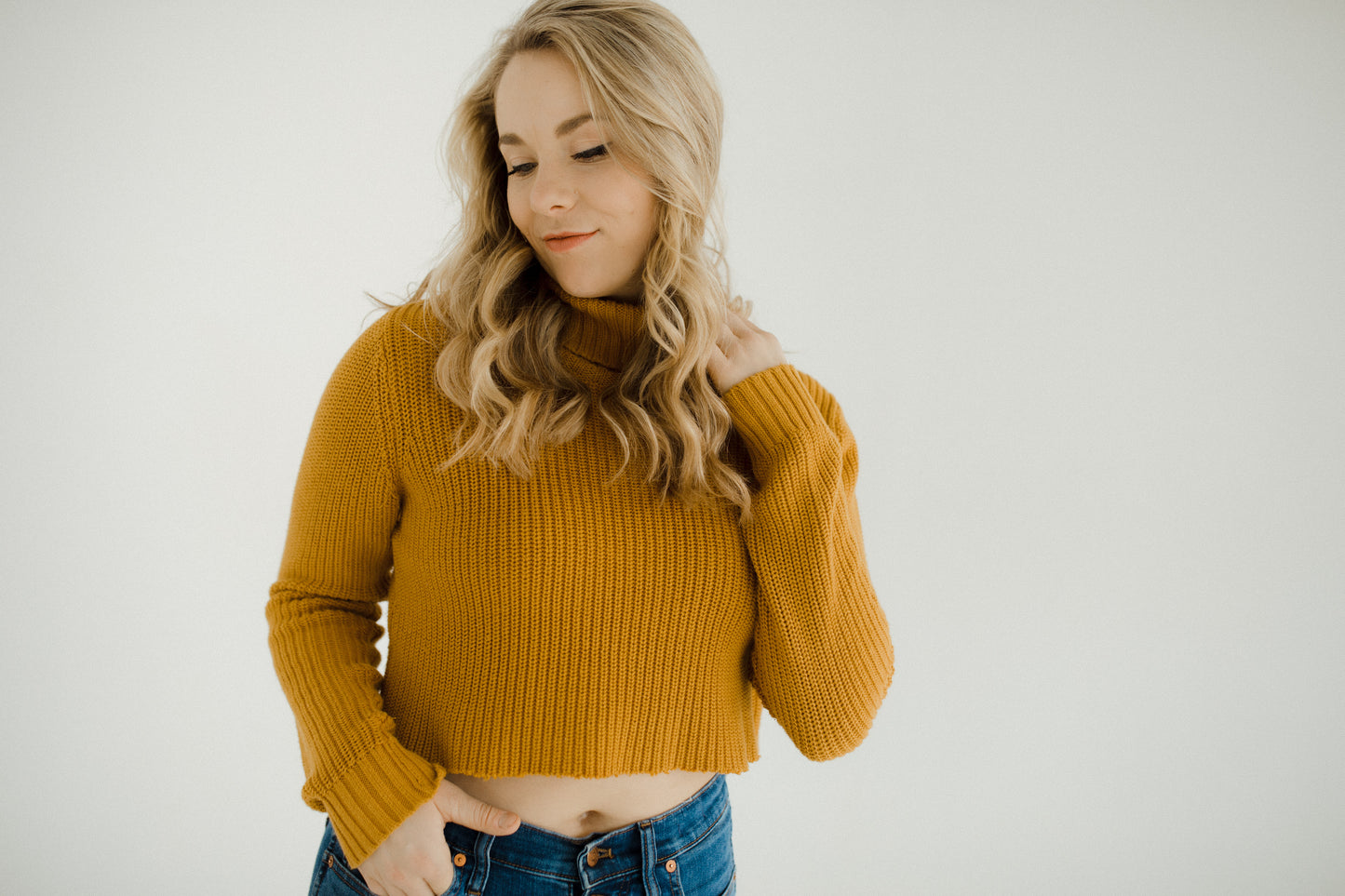 Burnt Yellow Turtle Neck Knit Crop
