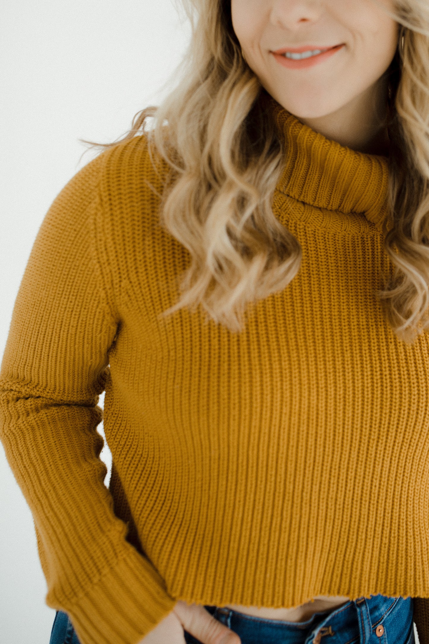 Burnt Yellow Turtle Neck Knit Crop
