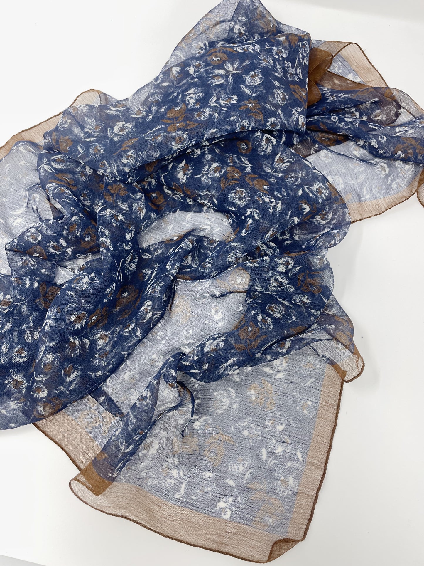 Navy and Brown Floral Scarf