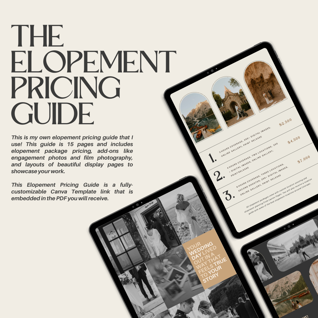 Elopement Pricing Guide: Canva Template