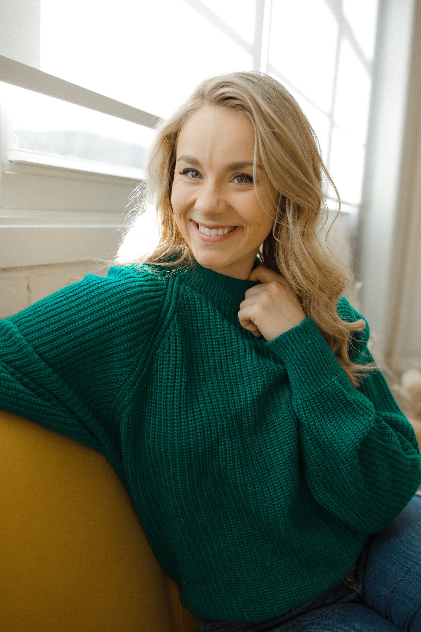 Teal Green Mock Neck Knit Sweater