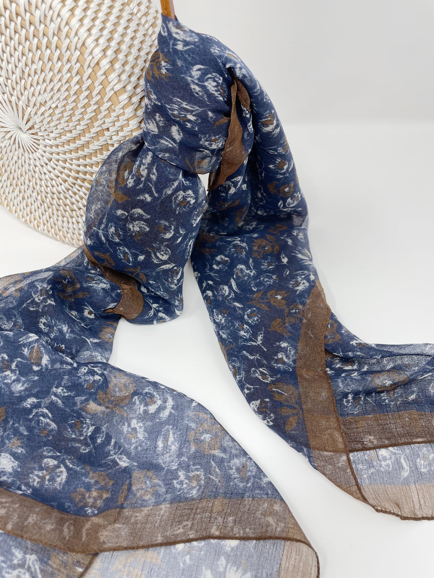 Navy and Brown Floral Scarf