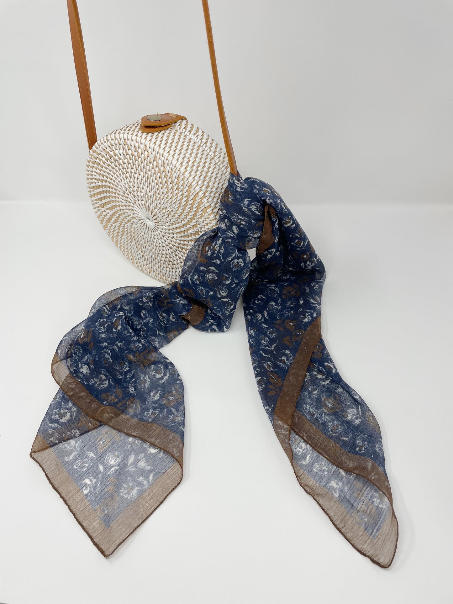 Navy and Brown Floral Scarf